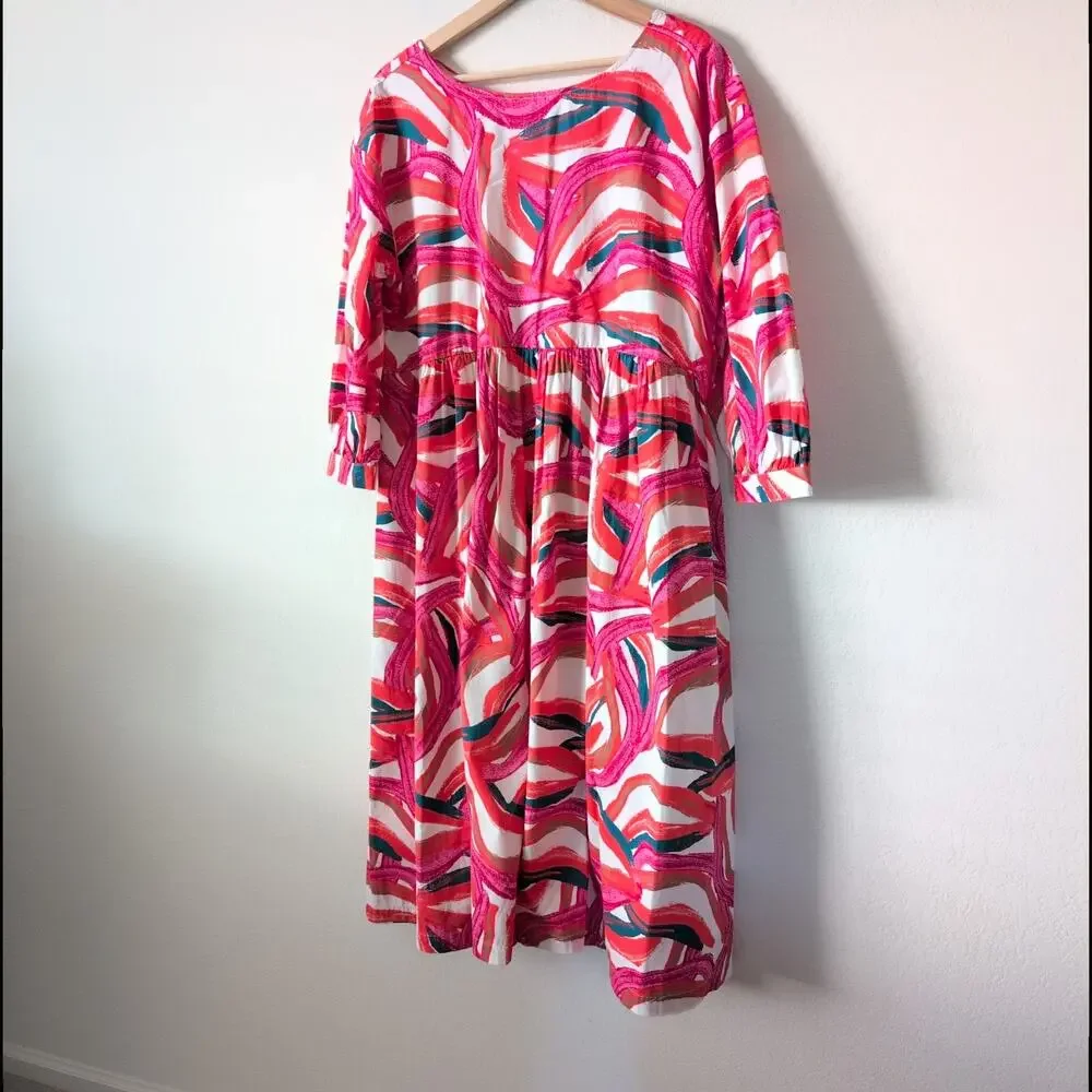 Nordstrom by Cristina Martinez Rainbow Cotton Swing Dress Small - Frock‎ Pink
